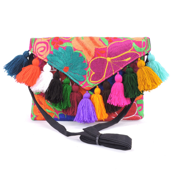 Handmade Boho Crossbody Purse Tassel Embroidered - Picture 4 of 4